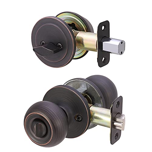 Photo 1 of Amazon Basics Exterior Door Knob With Lock and Deadbolt, Coastal, Oil Rubbed Bronze