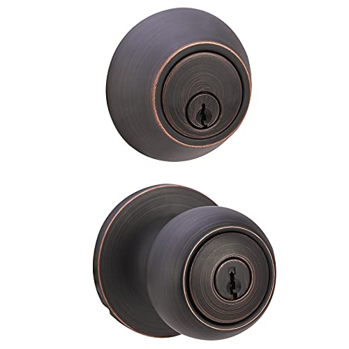 Photo 1 of Amazon Basics Exterior Door Knob with Lock and Deadbolt, Coastal, Oil Rubbed Bronze