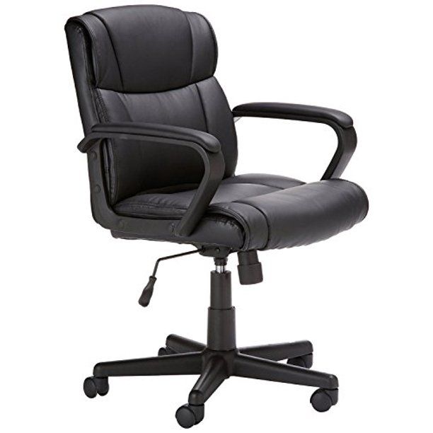 Photo 1 of Basics Leather-Padded, Adjustable, Swivel Office Desk Chair with Armrest, Black