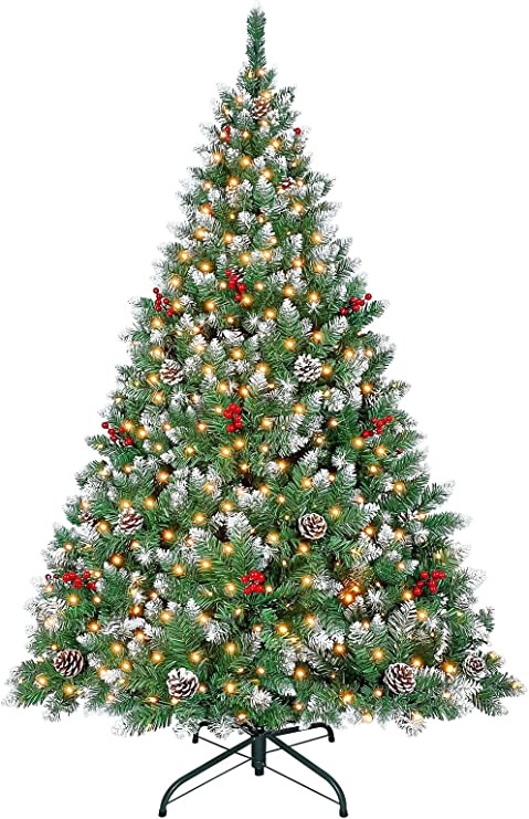 Photo 1 of Anbero Christmas Tree Pre Lit Artificial 6 ft Spruce Hinged Pine Party Decoration 350 LED Light Flame Retardant PVC Branches 8 Flashing Modes Metal Stand (6FT 350LEDs)
