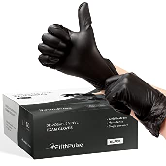 Photo 1 of Black Vinyl Disposable Gloves Large 50 Pack - Latex Free, Powder Free Medical Exam Gloves - Surgical, Home, Cleaning, and Food Gloves - 3 Mil Thickness
