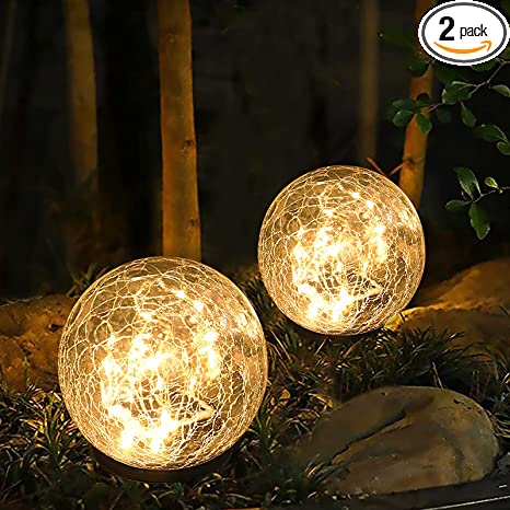 Photo 1 of Garden Solar Lights,Globe Solar Light Outdoor Cracked Glass Jar Ball Solar Lights,Waterproof Warm White Solar Garden Lights for Walkway Patio Yard Lawn Birthday Party Decoration 2 Pack(3.9”)
