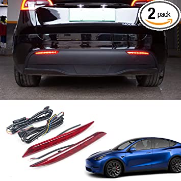 Photo 1 of Bomely Fit Tesla Model Y 2020 2021 2022 Rear Fog Lights LEDs Reflector Lamps Waterproof Fishbone Type Lights Assemblies for Tesla Model Y 2 Pcs Accessories (Model Y)
