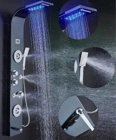 Photo 1 of 55 in. 6-Jet Shower Panel System with LED Rainfall Waterfall Shower Head Handshower and Tub Spout in Black
