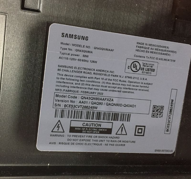 Photo 1 of SAMSUNG 43-Inch Class Neo QLED QN90A Series - 4K UHD Quantum HDR 24x Smart TV with Alexa Built-in (QN43QN90AAFXZA, 2021 Model)
