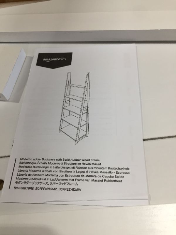 Photo 4 of Amazon Basics Modern 5-Tier Ladder Bookshelf Organizer, Solid Rubberwood Frame - White

