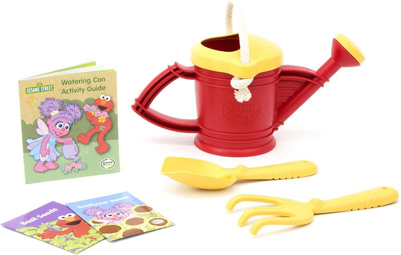 Photo 1 of Green Toys Sesame Street Elmo Watering Can Outdoor Activity Set, Red/Yellow - 6 Piece Pretend Play, Motor Skills,No BPA, phthalates, PVC. Dishwasher Safe, Recycled Plastic, 