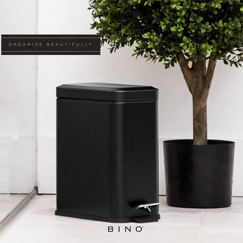 Photo 1 of BINO | Rectangular Step Trash Can, 5 Liter / 1.3 Gallon - Matte Black | Stainless Steel Bathroom Trash Can | Small Trash Can with Lid | Office Trash Can | Small Garbage Can with Lid | Metal Wastebasket
