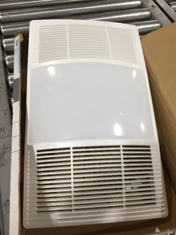 Photo 1 of Broan-NuTone FG80HBS Heater Upgrade Grille with Dimmable LED and Color Adjustable CCT Lighting Bath Fan Exhaust Cover, 80 CFM , White

