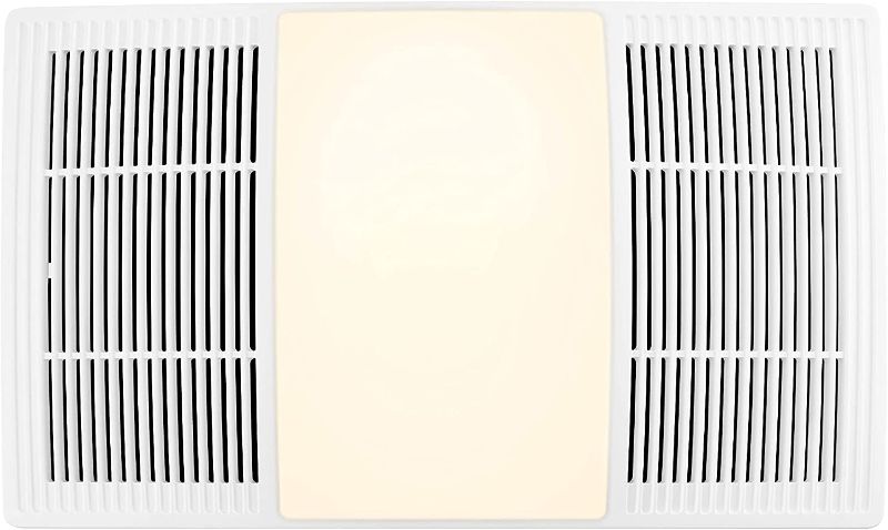 Photo 1 of Broan-NuTone FG80HBS Heater Upgrade Grille with Dimmable LED and Color Adjustable CCT Lighting Bath Fan Exhaust Cover, 80 CFM , White
