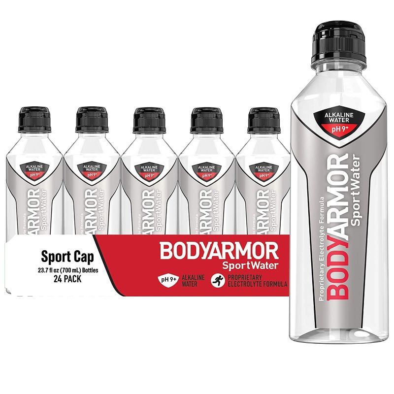 Photo 1 of BODYARMOR SportWater Alkaline Water, Superior Hydration, High Alkaline Water pH 9+, Electrolytes, Perfect for your Active Lifestyle, 700mL Sport Cap 24 Count (Pack of 1)
