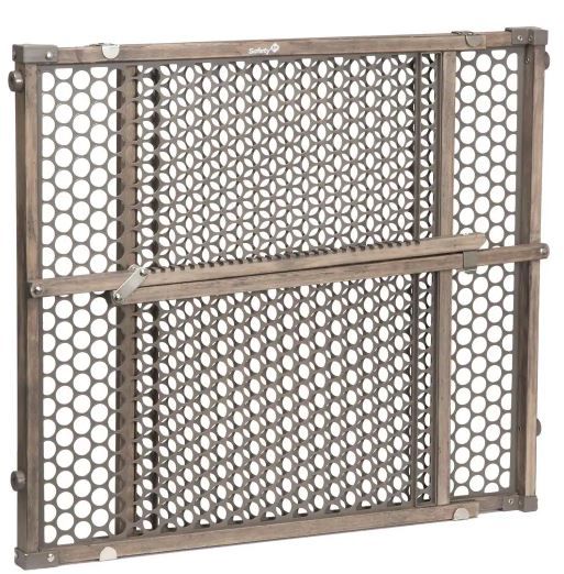 Photo 1 of 24 in. Vintage Grey Wood Doorway Child Safety Gate with Pressure Mount Fastening
