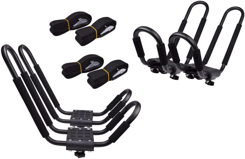 Photo 1 of  2 Pairs J-Bar Rack HD Kayak Carrier Canoe Boat Surf Ski Roof Top Mount Car SUV Crossbar
