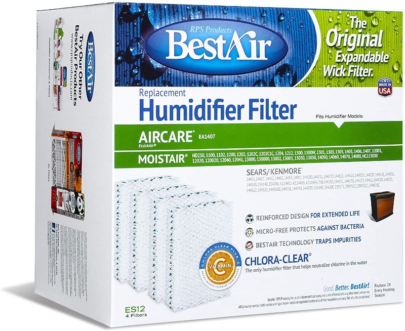 Photo 1 of BestAir ES12-2 Extended Life Humidifier Replacement Paper Wick Humidifier Filter, For Emerson, Quiet Comfort & Kenmore Models, 10" x 9.4" x 6.5", Single Pack (4 Filters)
