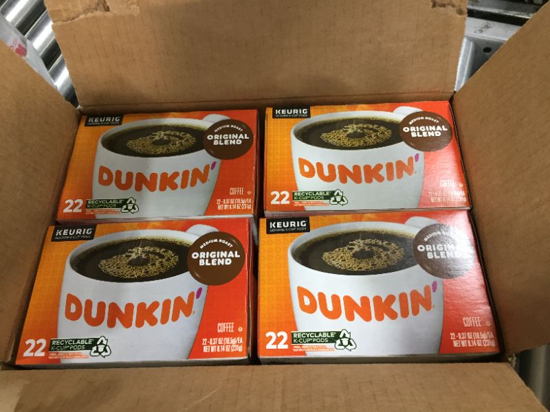 Photo 2 of  Dunkin' Original Blend Medium Roast Coffee K-Cup Pods, 22 Count (Pack of 4)
exp 4/25/22