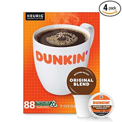 Photo 1 of  Dunkin' Original Blend Medium Roast Coffee K-Cup Pods, 22 Count (Pack of 4)
exp 4/25/22