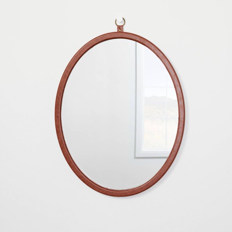 Photo 1 of 24" x 30" Oval Faux Leather Mirror with Ring - Threshold™ designed with Studio McGee

