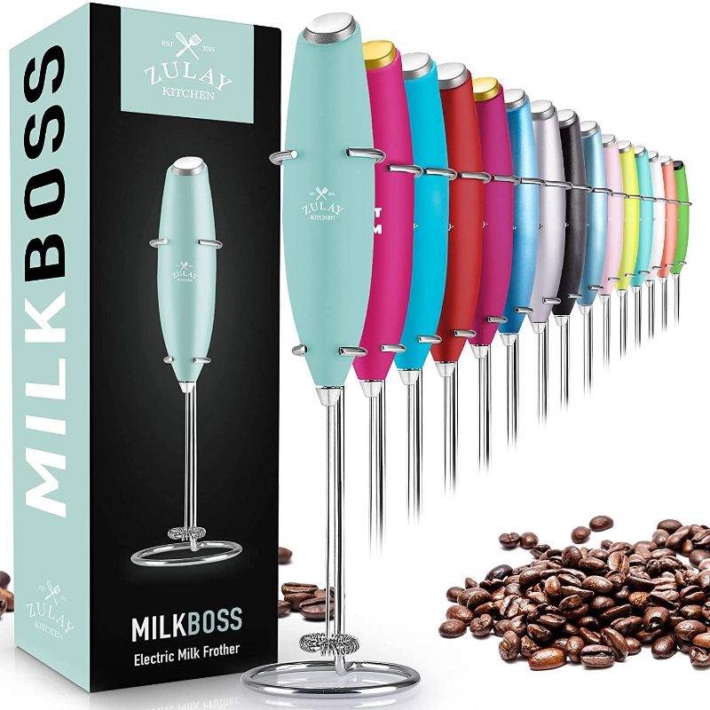 Photo 1 of Zulay Original Milk Frother Handheld Foam Maker for Lattes - Whisk Drink Mixer for Coffee, Mini Foamer for Cappuccino, Frappe, Matcha, Hot Chocolate by Milk Boss (Fresh Mint)
