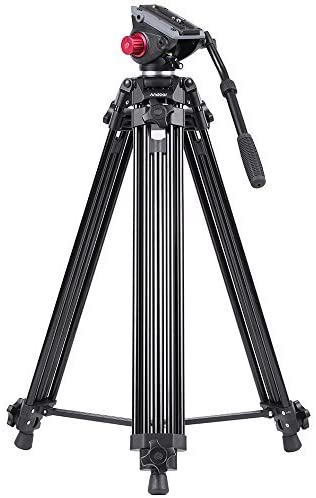 Photo 1 of Andoer Professional Video Tripod System-67 Inch Professional Heavy Duty Aluminum Tripod with Detachable Fluid Drag Pan Tilt Head and Quick Release Plate Max Load 10kg/22lbs for Video Camcorder
