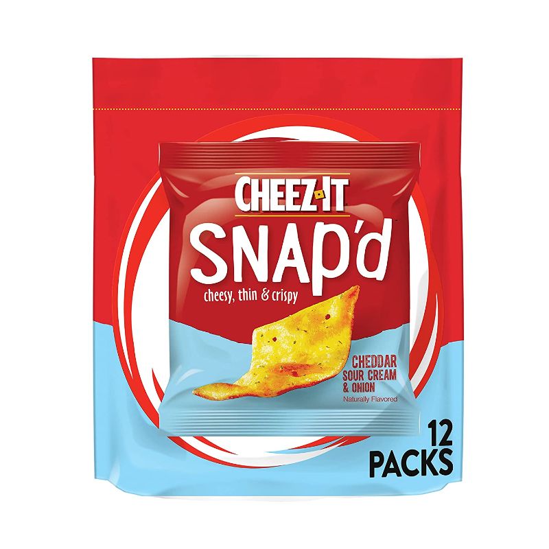 Photo 1 of Cheez-It Snap'd Cheese Cracker Chips, Thin Crisps, Lunch Snacks, Cheddar Sour Cream Onion, 9oz Box (12 Packs) of 4 bundle 

