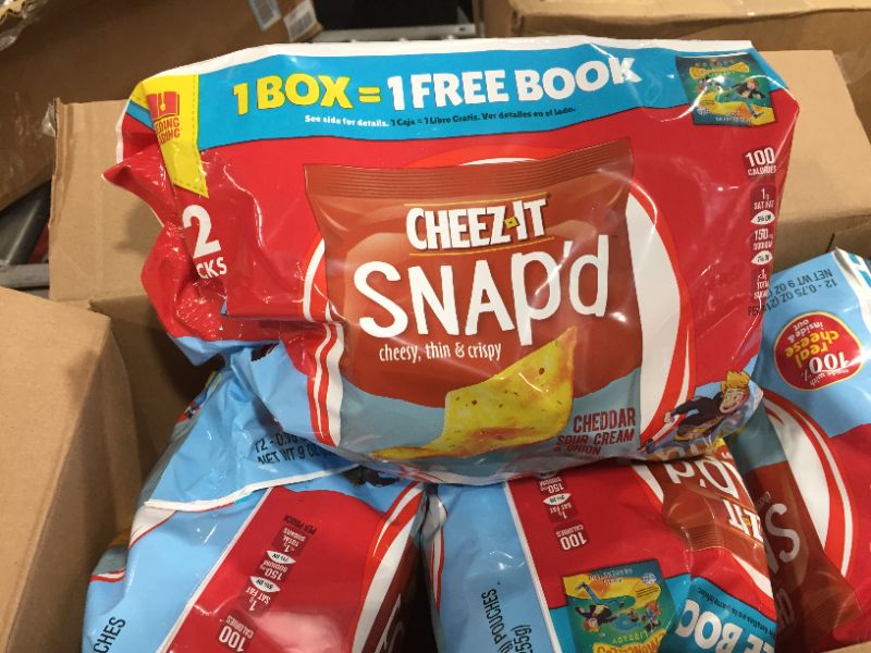 Photo 2 of Cheez-It Snap'd Cheese Cracker Chips, Thin Crisps, Lunch Snacks, Cheddar Sour Cream Onion, 9oz Box (12 Packs) of 4 bundle 
