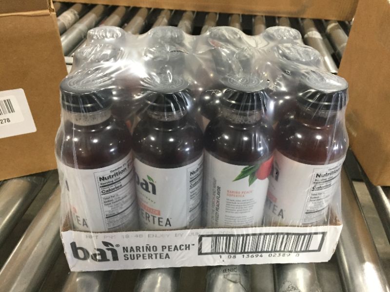 Photo 1 of Bai Iced Tea, Narino Peach, Antioxidant Infused Supertea, Crafted with Real Tea (Black Tea, White Tea), 18 Fluid Ounce Bottles, 12 count

