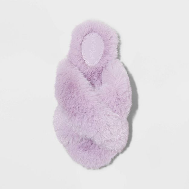 Photo 1 of Girls' Brooklyn Crossband Fur Slippers - Cat & Jack™ (size M 2/3)

