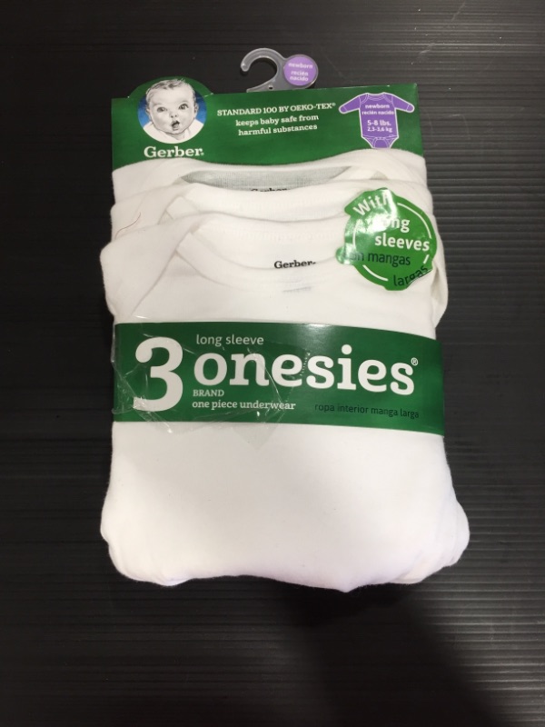 Photo 2 of Gerber Baby 3pk Long Sleeve Onesies - White (NB)

