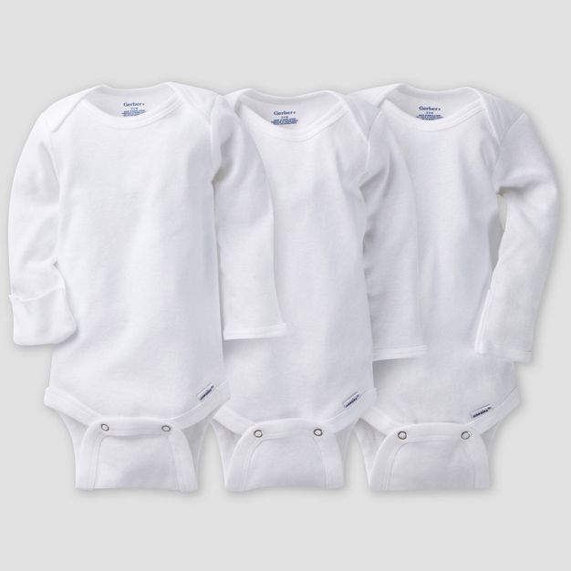 Photo 1 of Gerber Baby 3pk Long Sleeve Onesies - White (NB)

