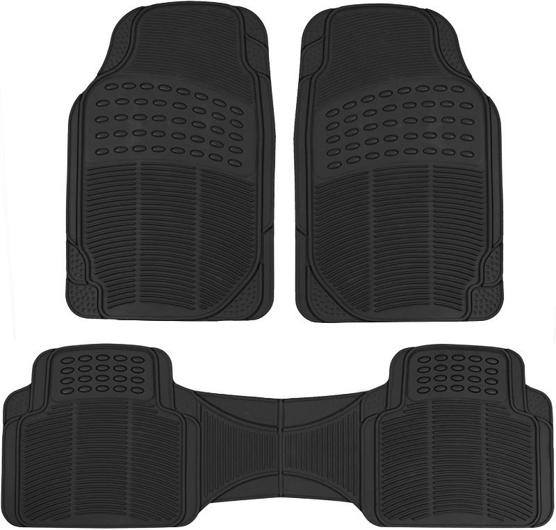 Photo 1 of BDK Original ProLiner 3 Piece Heavy Duty Front & Rear Rubber Floor Mats for Car SUV Van & Truck, Black - All Weather Floor Protection Fits Most Vehicles
