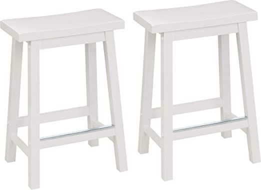 Photo 1 of Amazon Basics Solid Wood Saddle-Seat Kitchen Counter-Height Stool - Set of 2, 24-Inch Height, White
