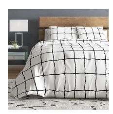 Photo 1 of City Scene | Zander Collection | Modern Classic Windowpane Design Duvet Cover, Silky Wrinkle- 2 PILLOW CASES AND COMFORTER SET 
