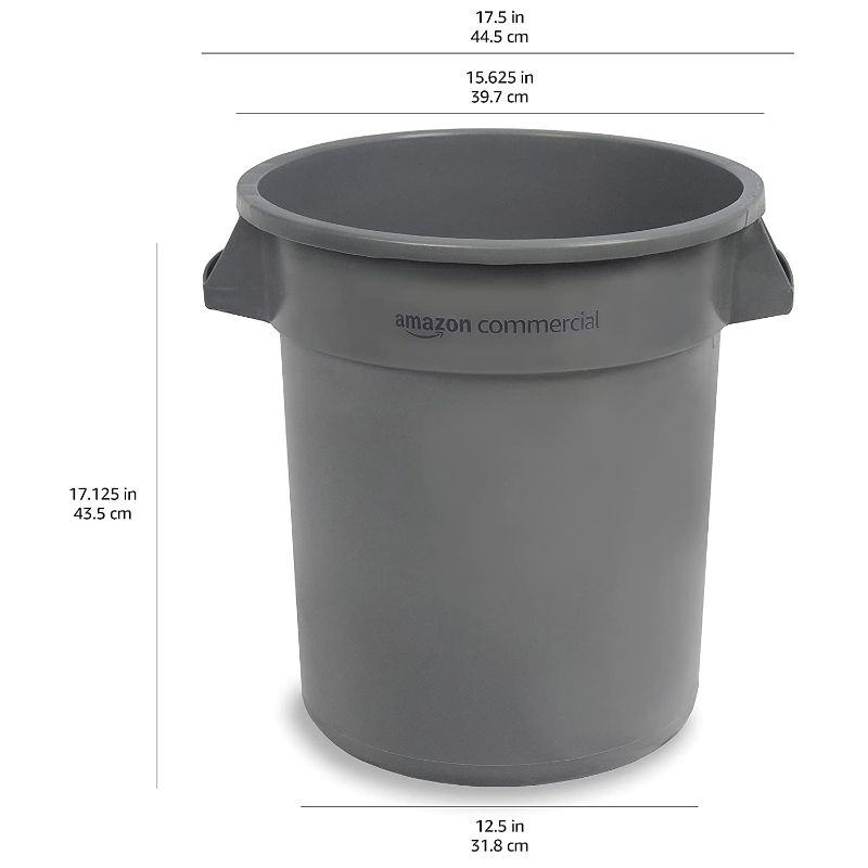 Photo 1 of AmazonCommercial 10 Gallon Heavy Duty Round Trash/Garbage Can, Grey, 2-Pack
