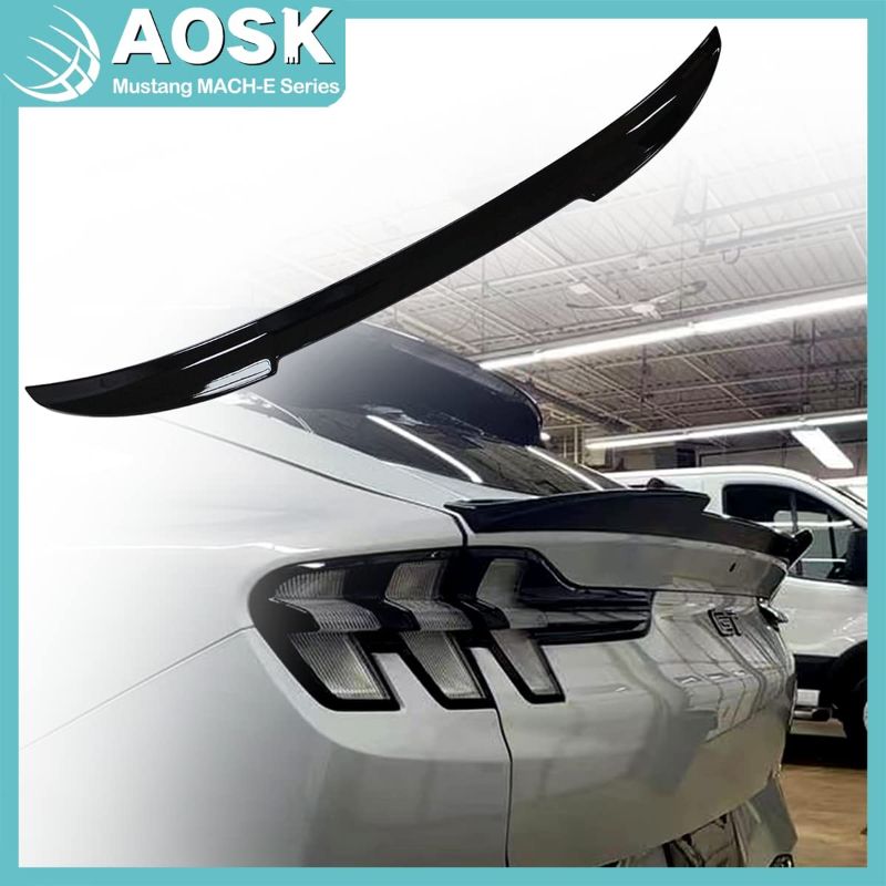 Photo 1 of AOSK for Mustang Mach E Rear Spoiler Trunk Spoiler Wing, Compatible with Mustang mach e Exterior Accessories (V2 Glossy Black)
