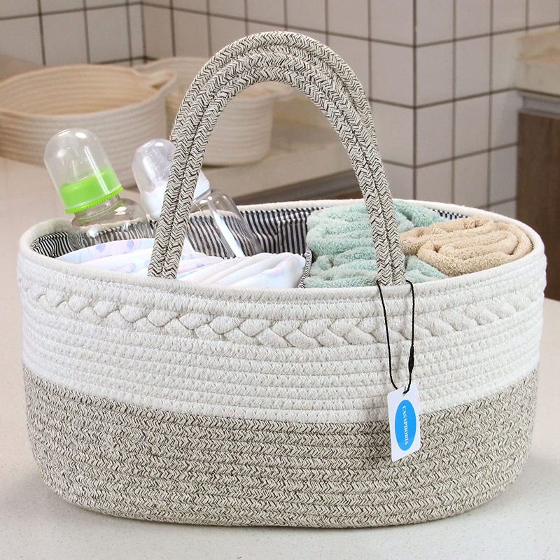 Photo 1 of Casaphoria Baby Diaper Caddy Organizer - Cotton Rope Nursery Storage Bin for Boys and Girls - Large Tote Bag & Car Organizer with Removable Inserts - Baby Basket - Newborn Registry Must Haves
