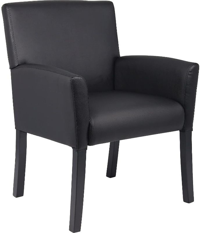 Photo 1 of Boss Office Products Executive Box Arm Chair with Mahogany Finish in Black
