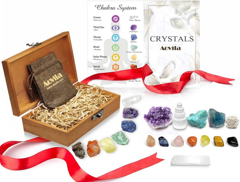 Photo 1 of aovila Premium Crystals and Healing Stones for Beginners in Wooden 