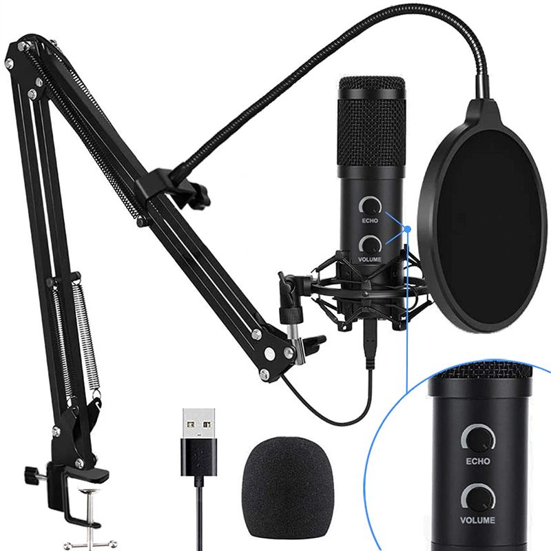 Photo 1 of Upgraded USB Condenser Microphone for Computer, Great for Gaming, Podcast, LiveStreaming, YouTube Recording, Karaoke on PC, Plug & Play, with Adjustable Metal Arm Stand, Ideal for Gift, Black
