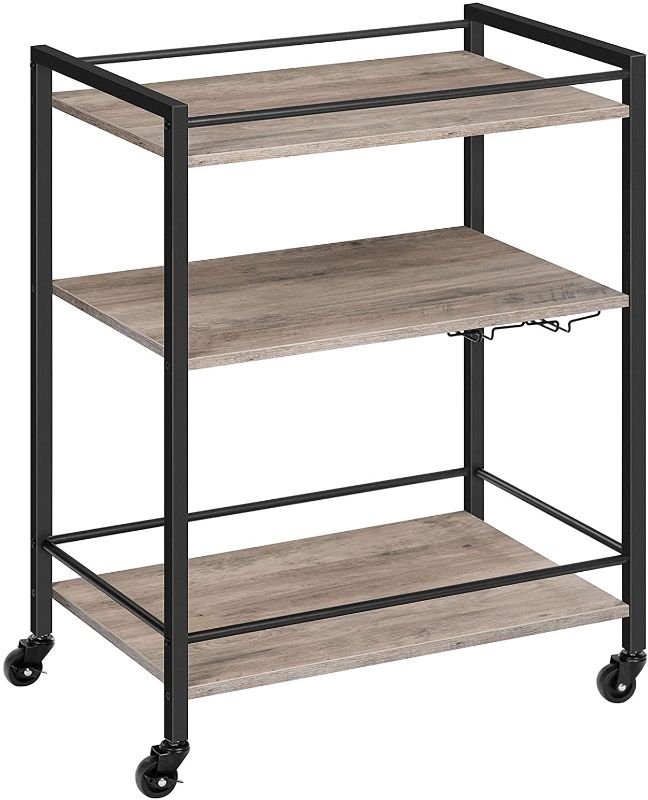 Photo 1 of  Bar Cart, 3-Tier Serving Cart with Lockable Wheels, Utility Cart with Storage Shelves, Adjustable Feet