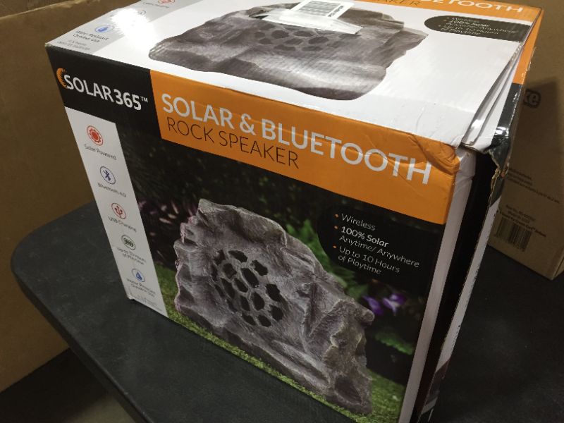 Photo 3 of Alpine Corporation Waterproof Bluetooth Solar-Powered Outdoor Wireless Rock Speaker, Gray