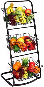 Photo 1 of 3 Tier Market Basket,Storage Basket Organizer, Fruit Vegetable Produce Metal Hanging Storage Bin for Kitchen,Bathroom Tower Baskets Stand