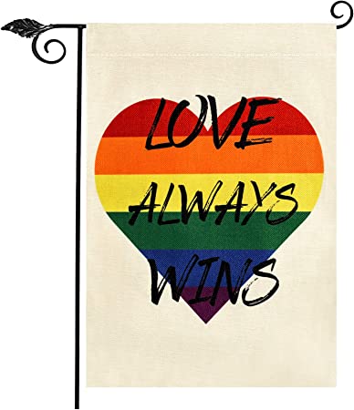 Photo 1 of 2 PACK - Unves Pride Garden Flag 12.5" x 18", Rainbow Garden Flag Double Sided Burlap, Love is Love Flag, Respect LGBT Gay Pride Flag for Yard House Outdoor Lawn Farmhouse Porch Patio Decor