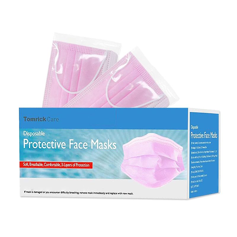 Photo 1 of 2 PACK - TomrickCare Pink Disposable Face Mask 50 PCS,3 ply