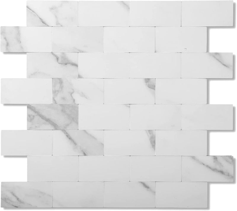 Photo 1 of Yipscazo Peel and Stick Metal Tile Backsplash Wall Tile, PVC Kitchen Backsplash, Stick on Tiles for Backsplash Kitchen, Bathroom (12'' X 12'', 5 Sheets Marble White)