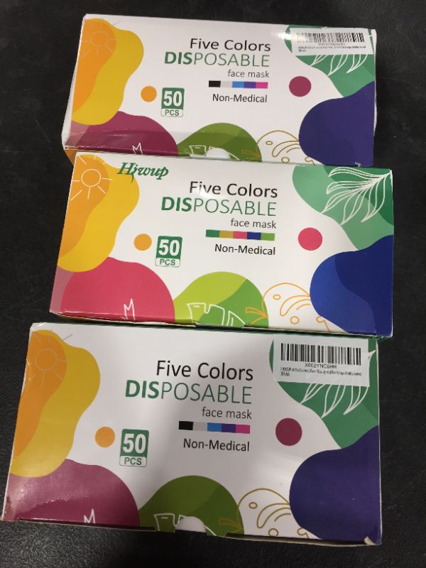 Photo 2 of 3 PACK - HIWUP Colored Disposable Face Masks 50 Pack, PFE 99% Face Mask Suitable For Adults And Teens