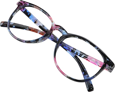 Photo 1 of Blue Light Blocking Glasses for Women/Men, Anti Eyestrain, Computer Reading, TV Glasses, Stylish Oval Frame, Anti Glare(Pink Floral) +1.25