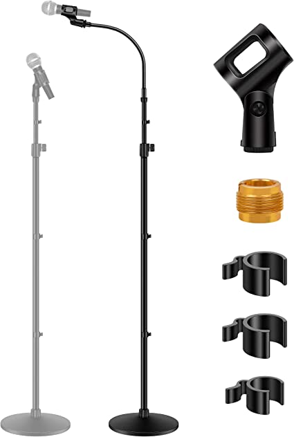 Photo 1 of InnoGear Microphone Stand, Mic Stand Detachable Gooseneck Mic Floor Stand Height Adjustable from 32” to 70” with Weighted Round Base for Blue Yeti Blue Snowball Shure SM7B Shure SM58 Samson Q2U