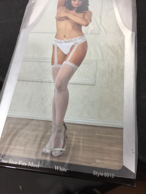 Photo 2 of One Size Women Dreamgirl 0013 Sheer Garter Belt Pantyhose (White)