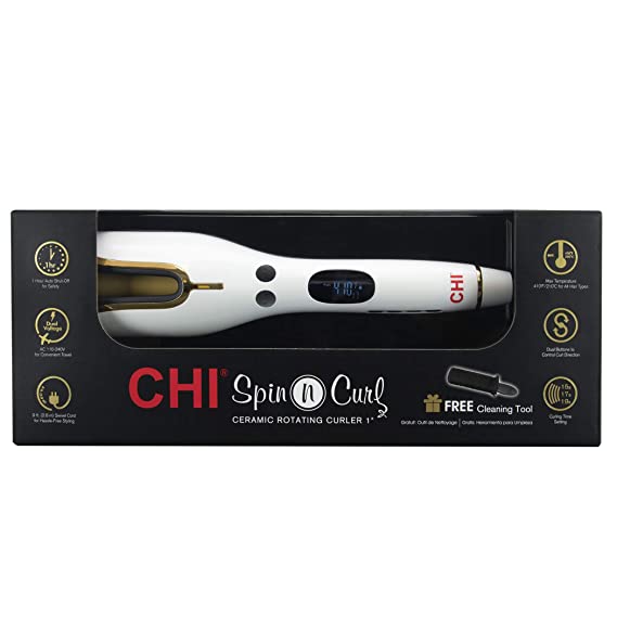 Photo 1 of CHI Spin N Curl 1" Ceramic Rotating Curler In White, 1 Pound. Ideal for Shoulder-Length Hair between 6-16” inches.
