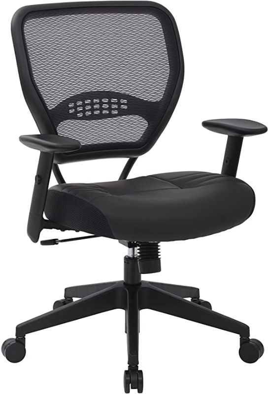 Photo 1 of SPACE Seating Professional AirGrid Dark Back and Padded Black Eco Leather Seat, 2-to-1 Synchro Tilt Control, Adjustable Arms and Tilt Tension with Nylon Base Managers Chair
